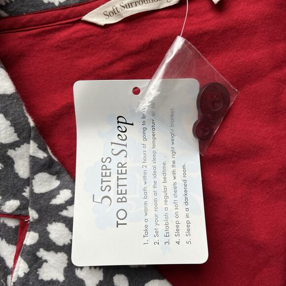 Soft Surroundings 2-PC Pajama Set Gray/White Flannel Animal Print Red Trim Sz 1X - Picture 12 of 15